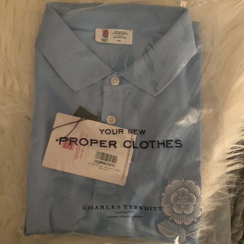 LIMITED EDITION England Rugby Heritage Rose Pique Polo - Sky NWT size L